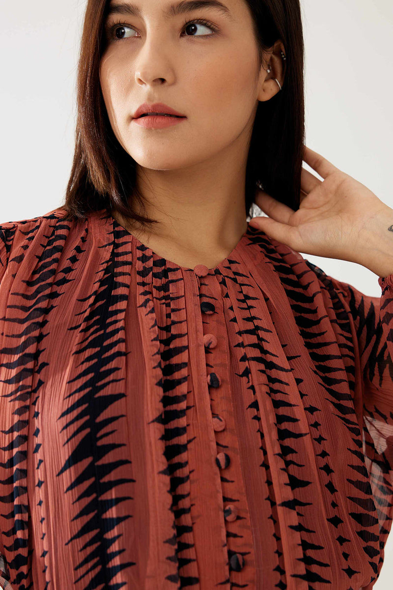 Pink and Dark Blue Pleated Top