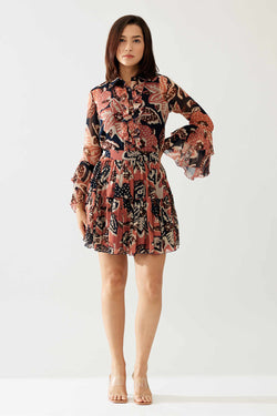 Pink and Dark Blue Floral Short Skirt