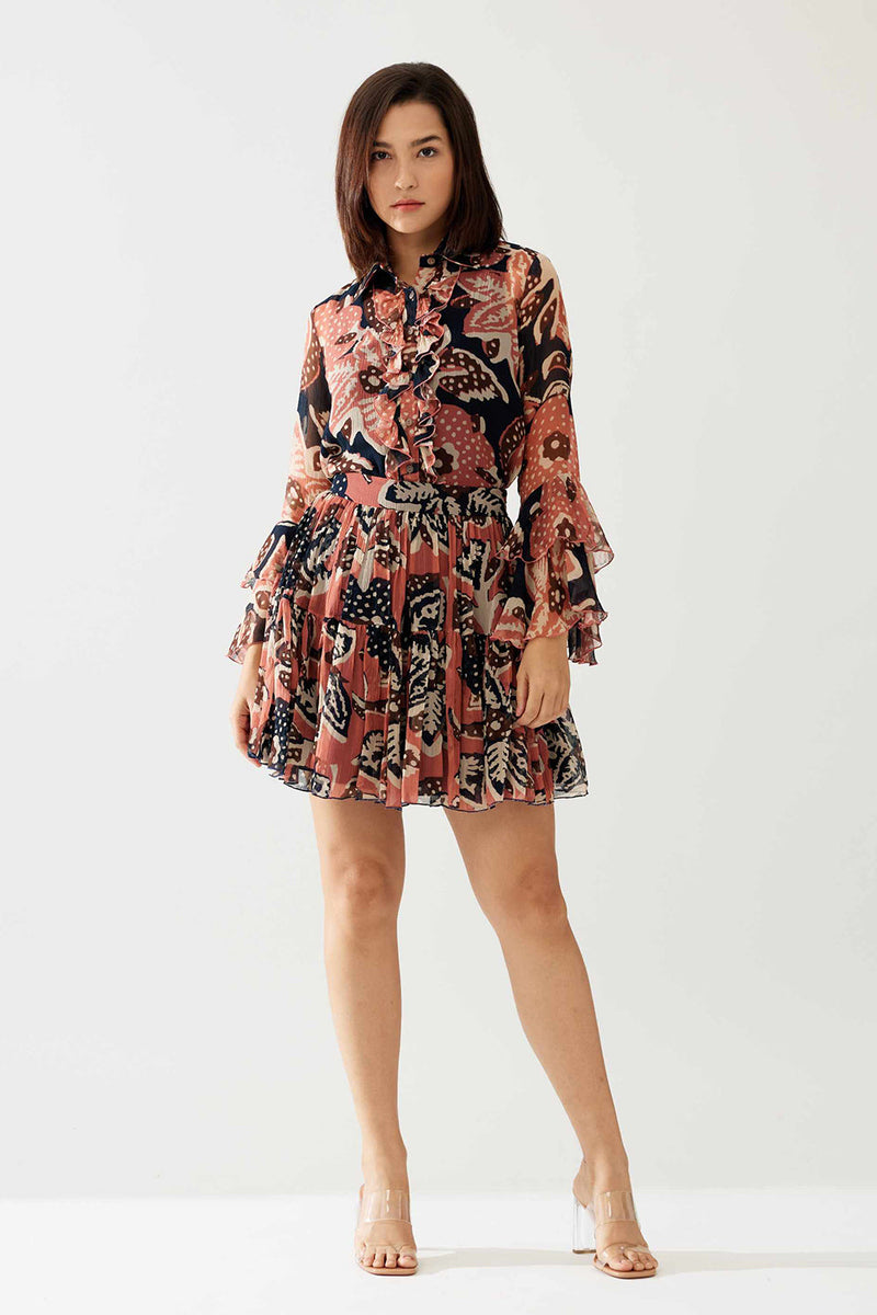 Pink and Dark Blue Floral Short Skirt
