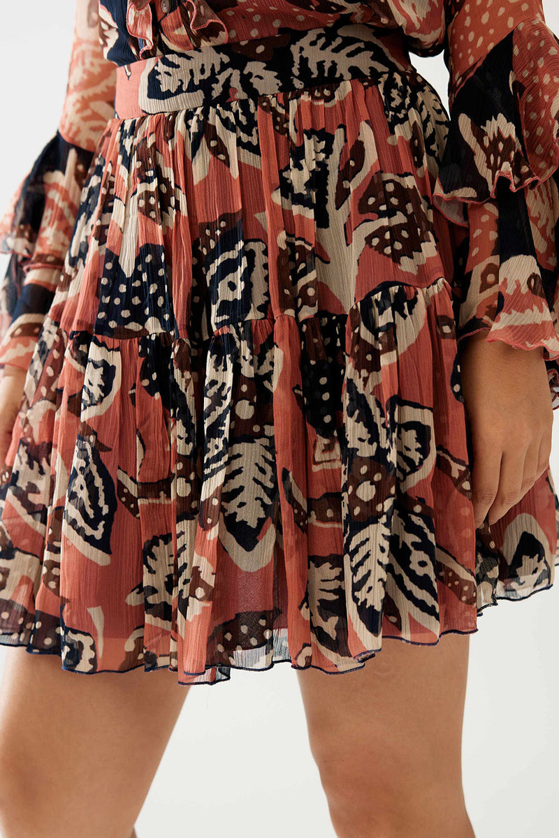 Pink and Dark Blue Floral Short Skirt