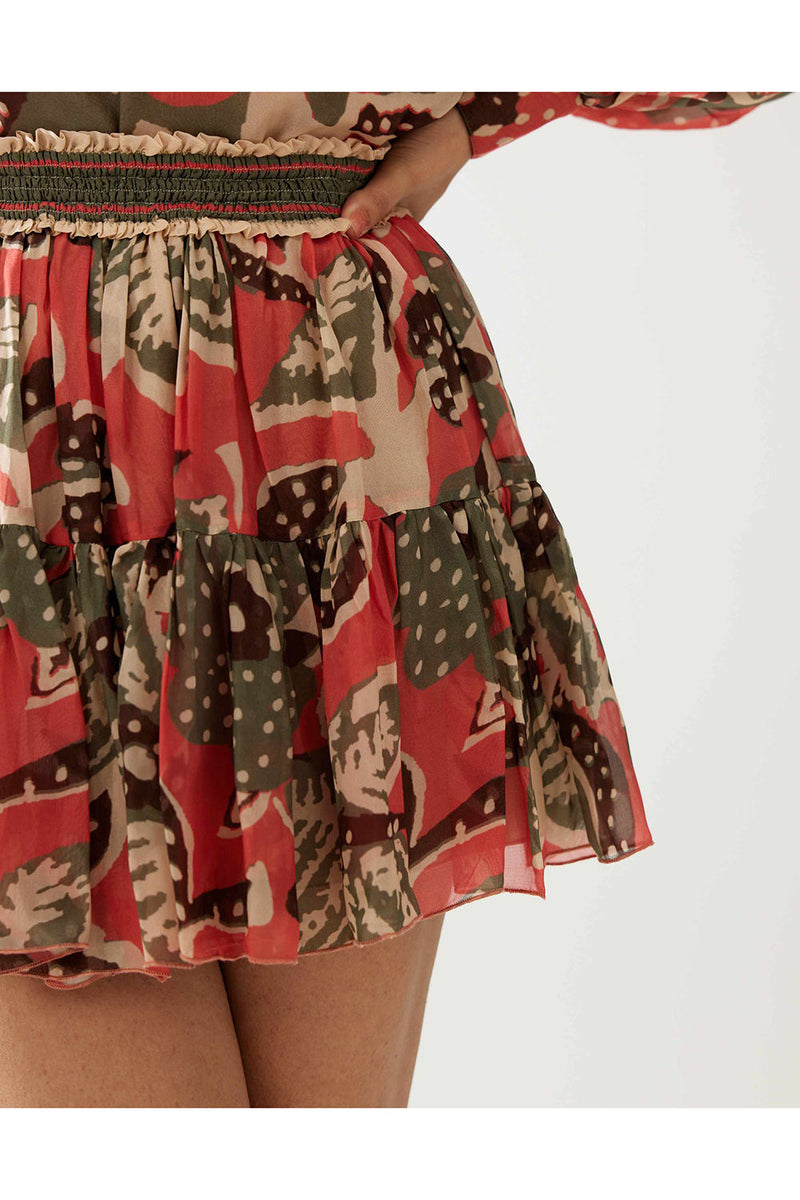 Pink Beige and Green Floral Short Skirt