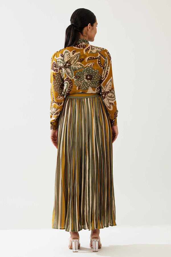 Mustard and Olive Stripe Crinkled Skirt