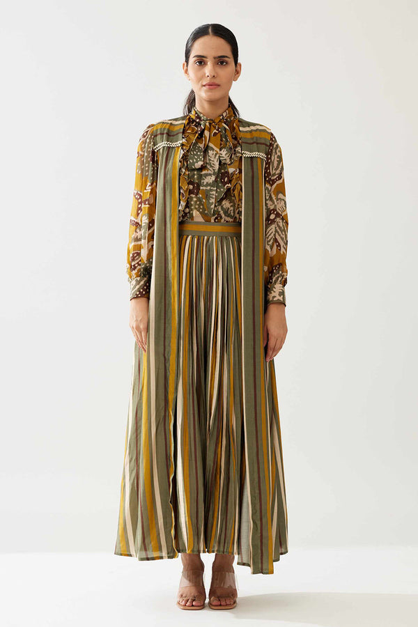 Mustard and Olive Stripe Sleeveless Cape