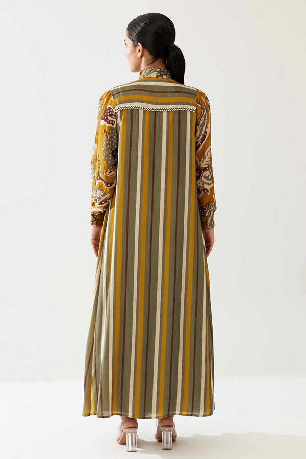 Mustard and Olive Stripe Sleeveless Cape