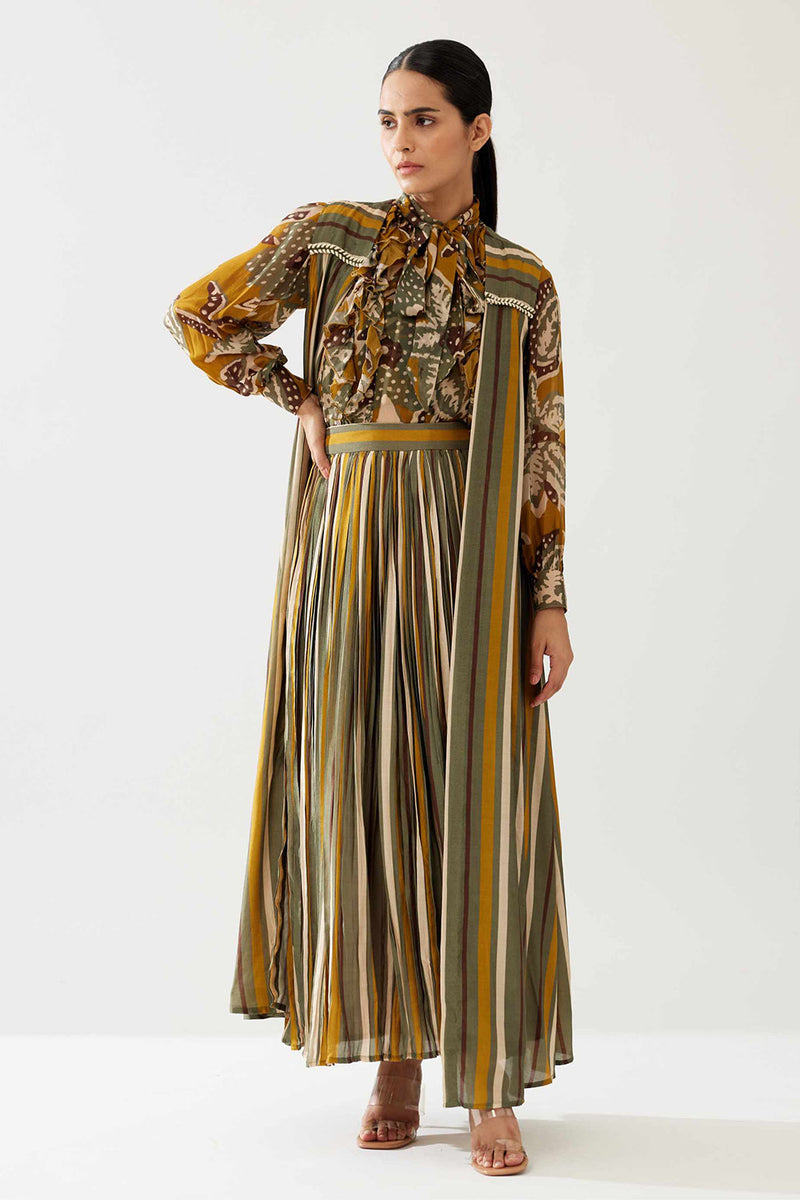 Mustard and Olive Stripe Sleeveless Cape