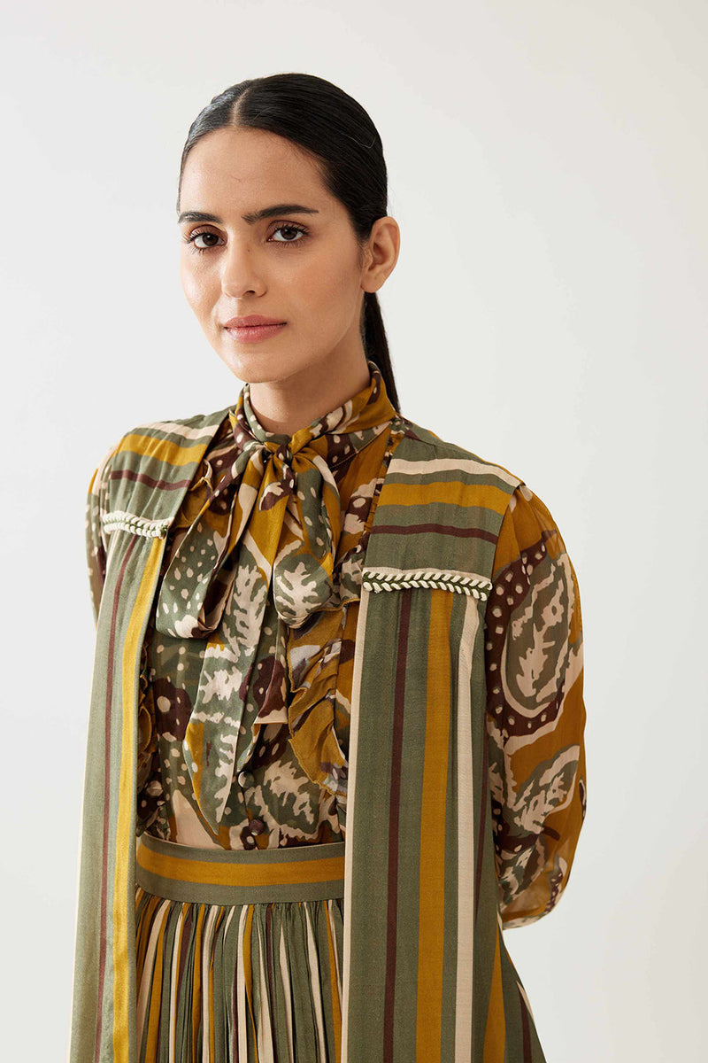 Mustard and Olive Stripe Sleeveless Cape
