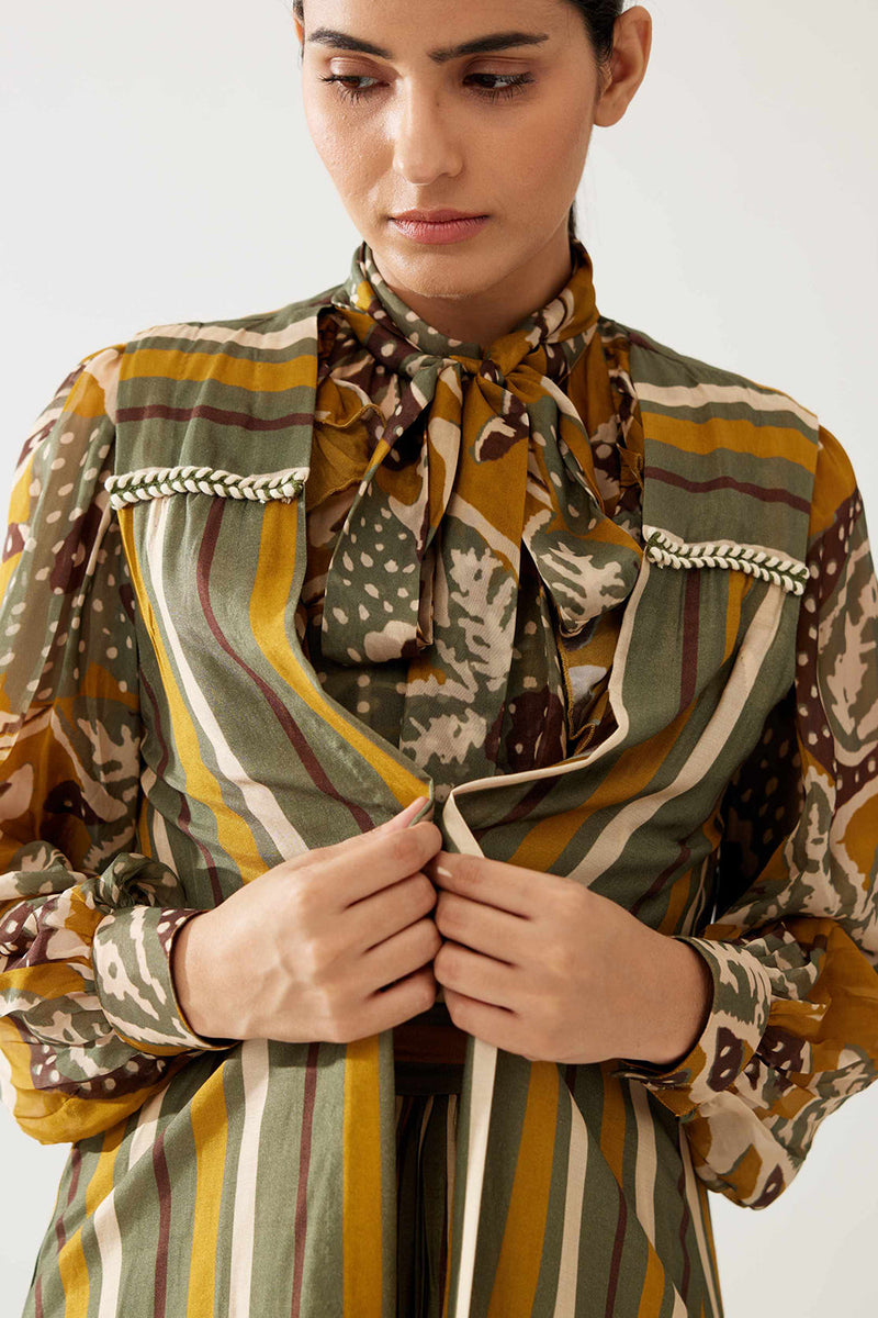 Mustard and Olive Stripe Sleeveless Cape