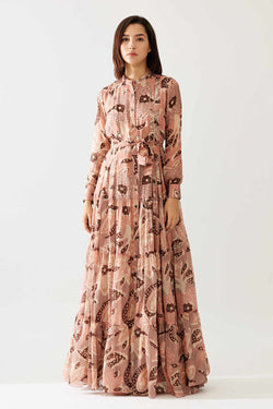 Peach and Cream Floral Long Shirt Dress