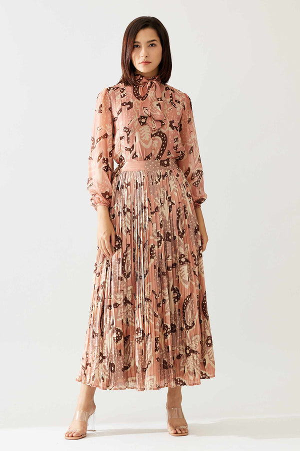 Peach and Cream Floral Crinkled Skirt