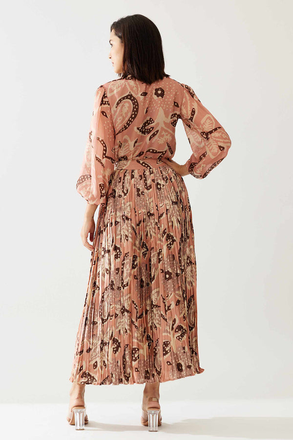 Peach and Cream Floral Crinkled Skirt