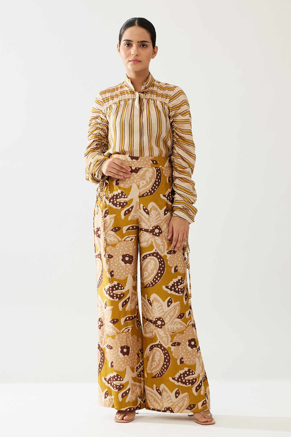 Pink and Mustard Stripe Smocking Sleeve Shirt