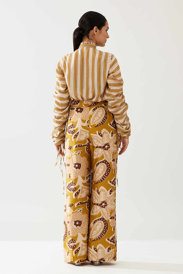 Pink and Mustard Stripe Smocking Sleeve Shirt