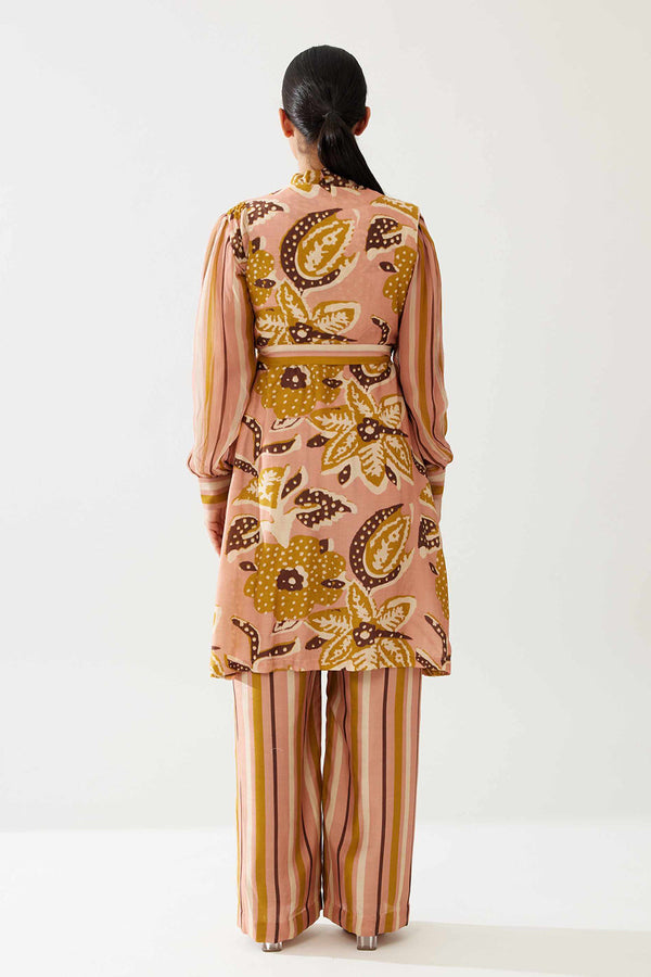 Pink and Mustard Floral Sleeveless Jacket