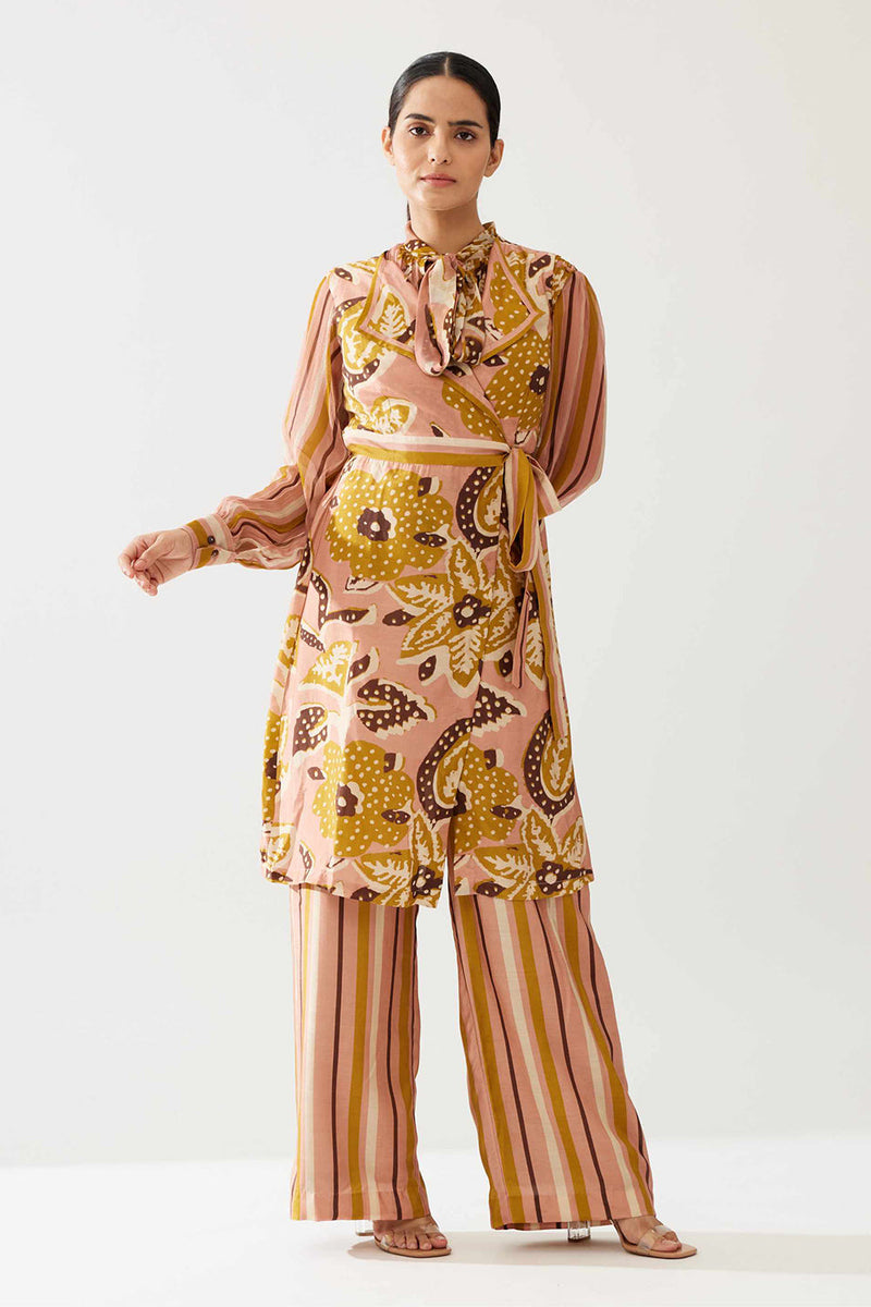 Pink and Mustard Floral Sleeveless Jacket