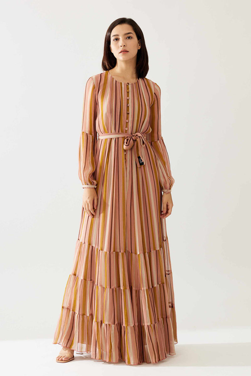 Pink and Mustard Stripe Layered Dress