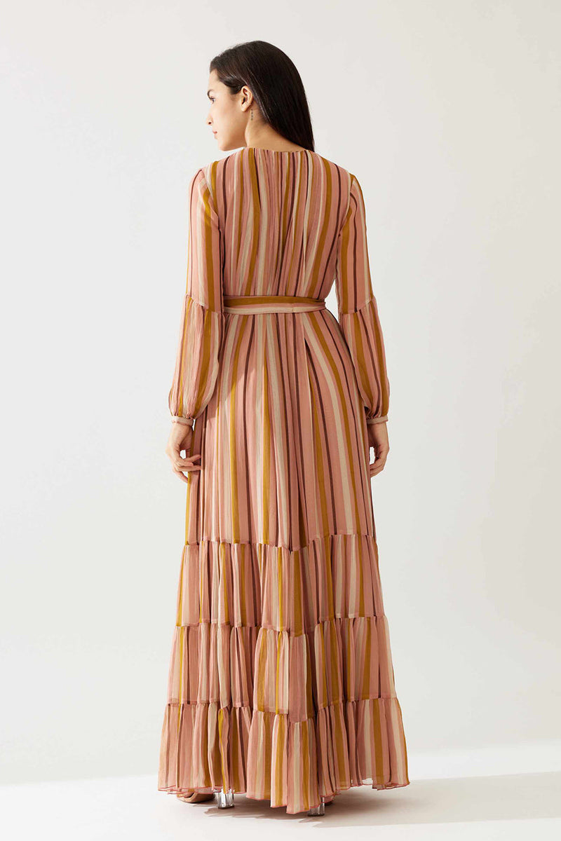 Pink and Mustard Stripe Layered Dress