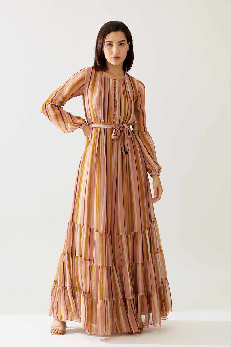 Pink and Mustard Stripe Layered Dress