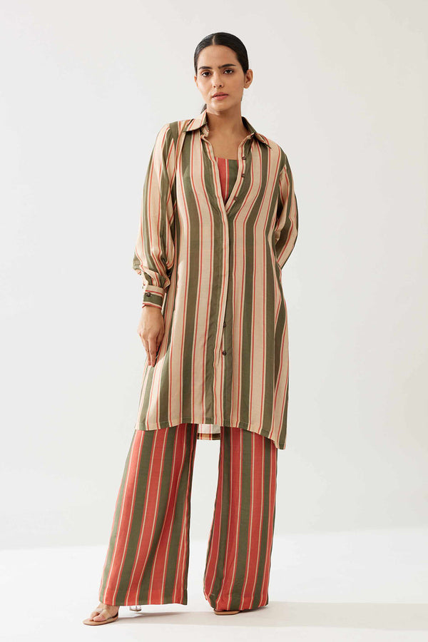Green, Cream and Red Stripe Long Shirt