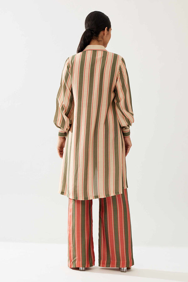 Green, Cream and Red Stripe Long Shirt