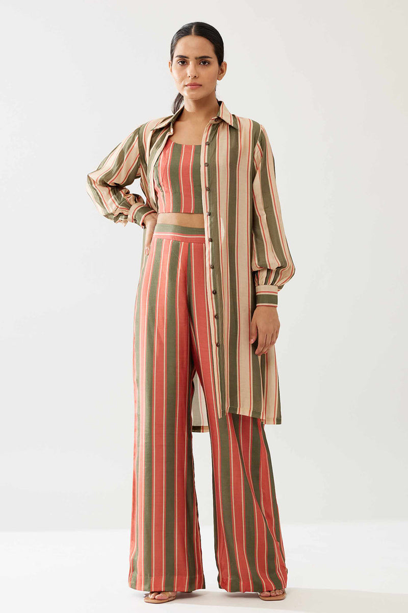 Green, Cream and Red Stripe Long Shirt
