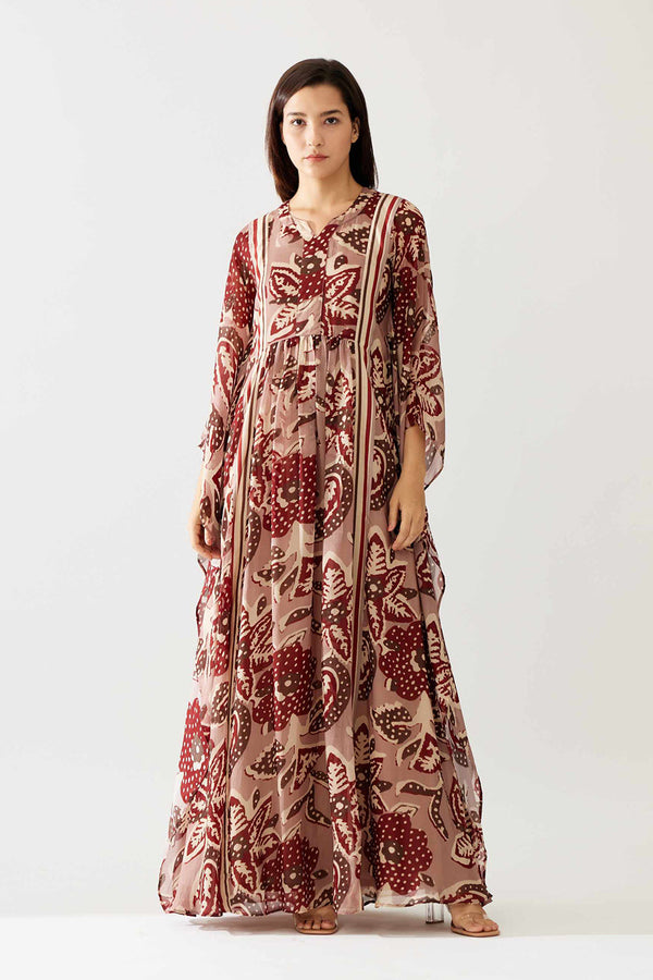 Red and Peach Floral Kaftan