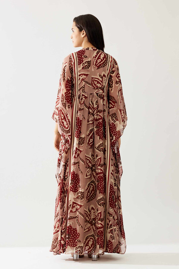 Red and Peach Floral Kaftan
