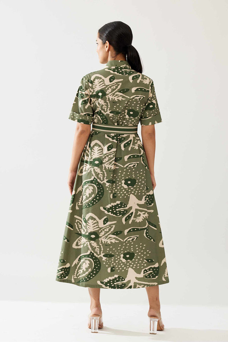 Green and Cream Floral Shirt Dress
