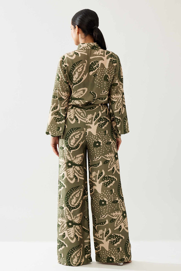 Green and Cream Floral Long Shirt