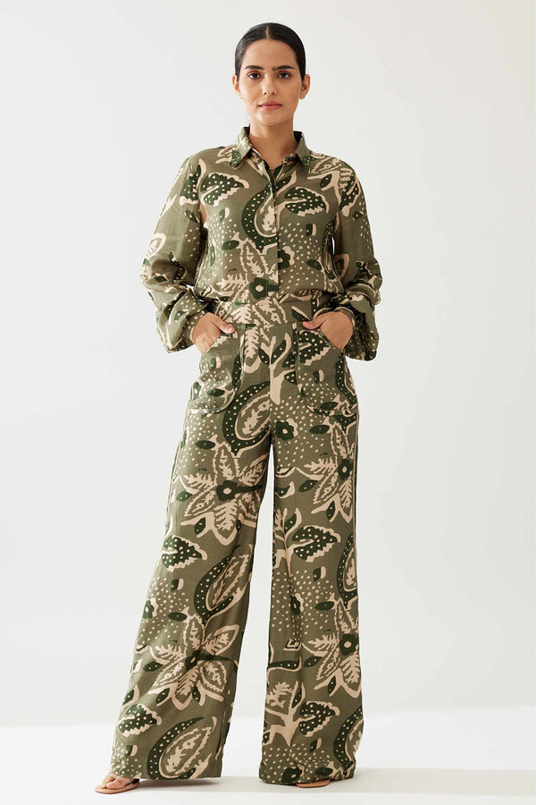 Green and Cream Floral Pants