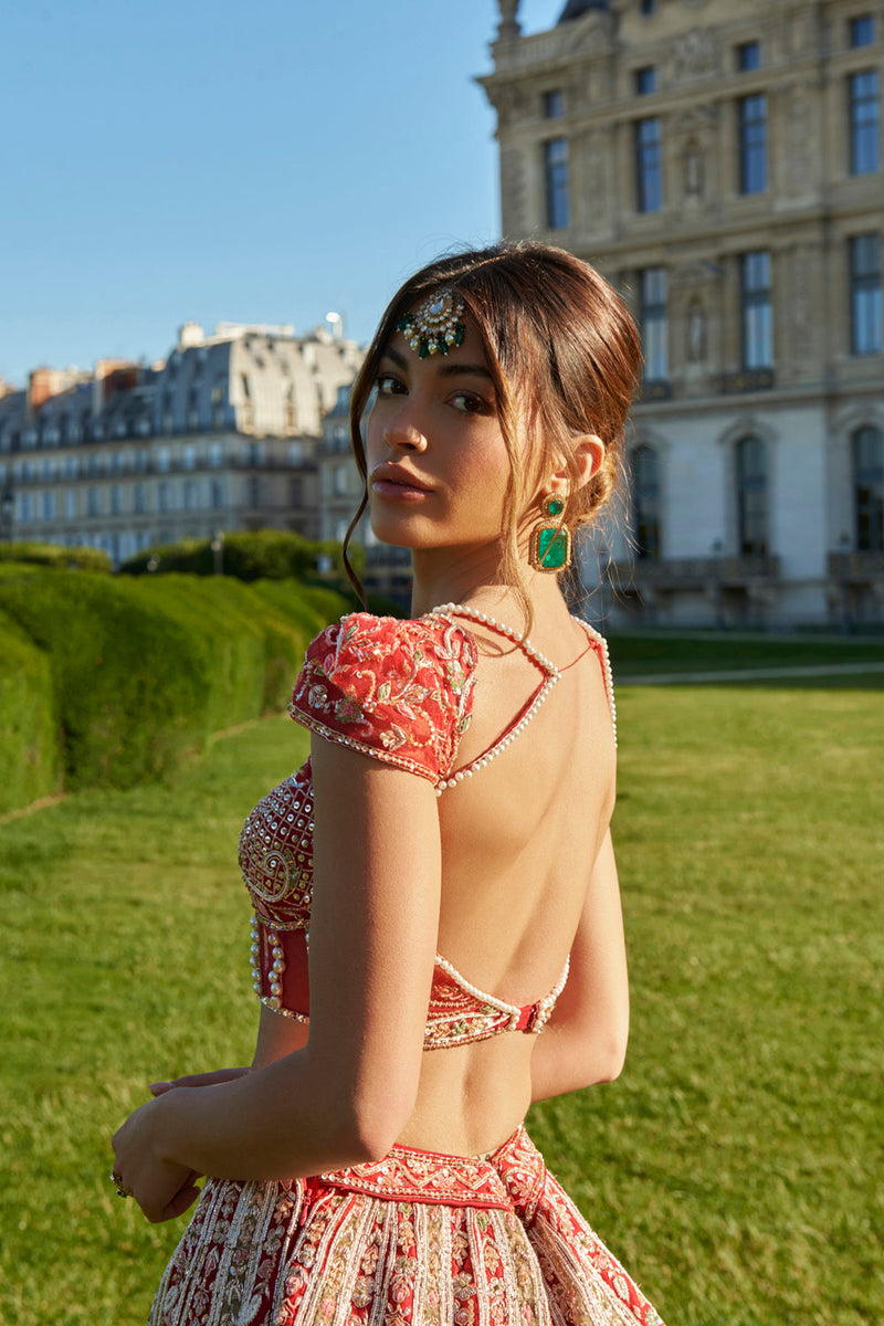 Red And Green Lehenga Set