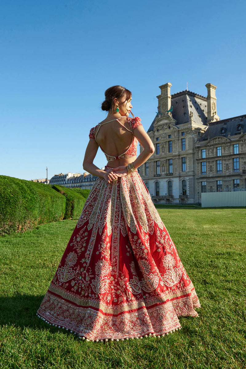 Red And Green Lehenga Set