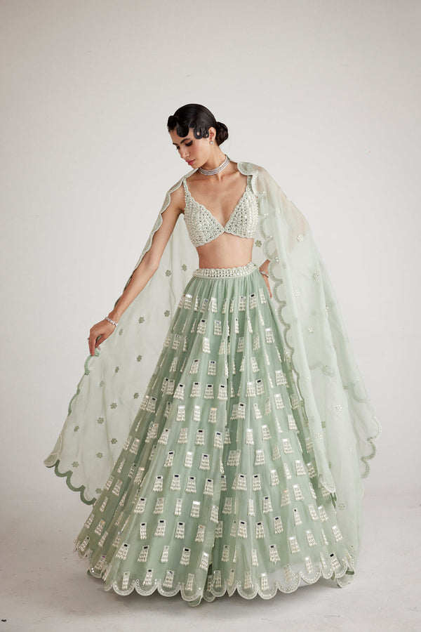 Powder Mint Green Chandelier Drop Lehenga Set