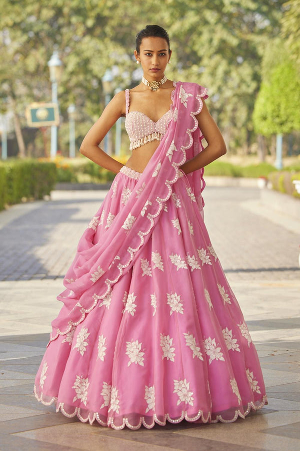Pink Flower Lehenga Set