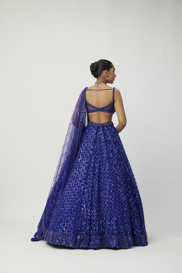 Cocktail Blue Sequins Embroidered Lehenga Set