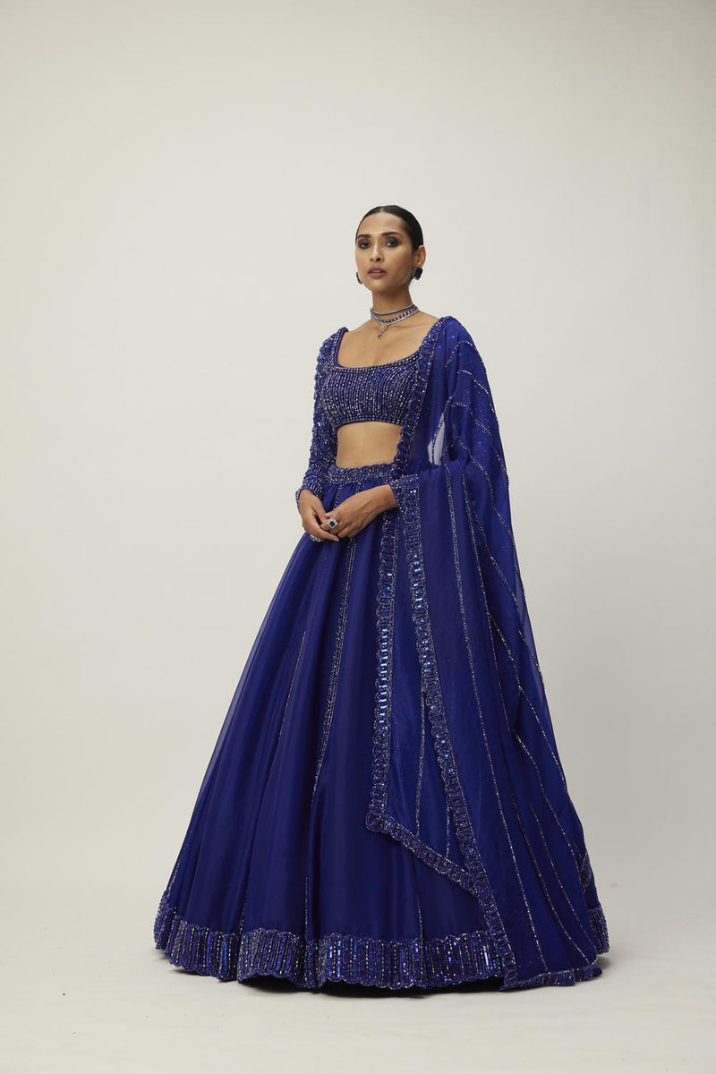 Cocktail Blue Organza Lehenga Set