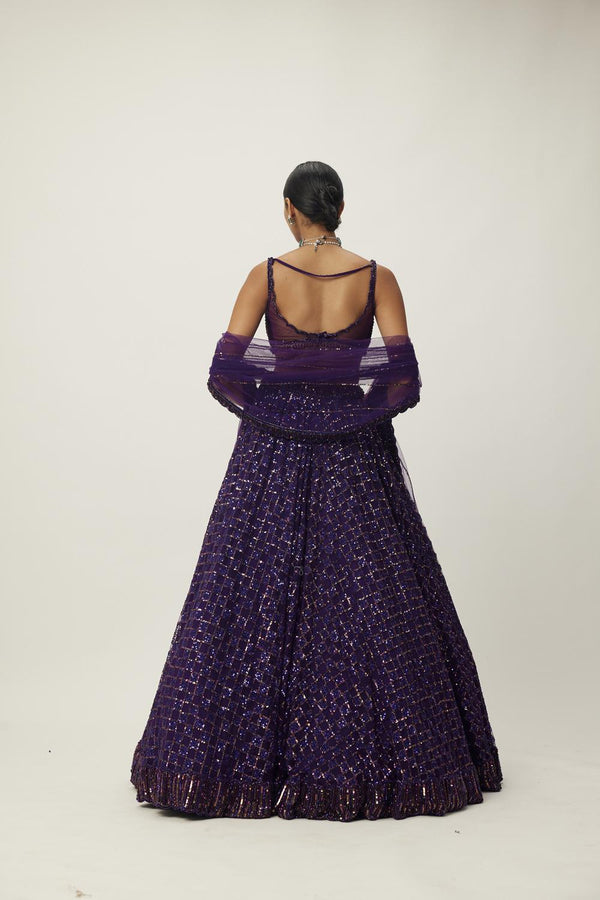 Royalty Purple Crystal Embroidered Lehenga Set
