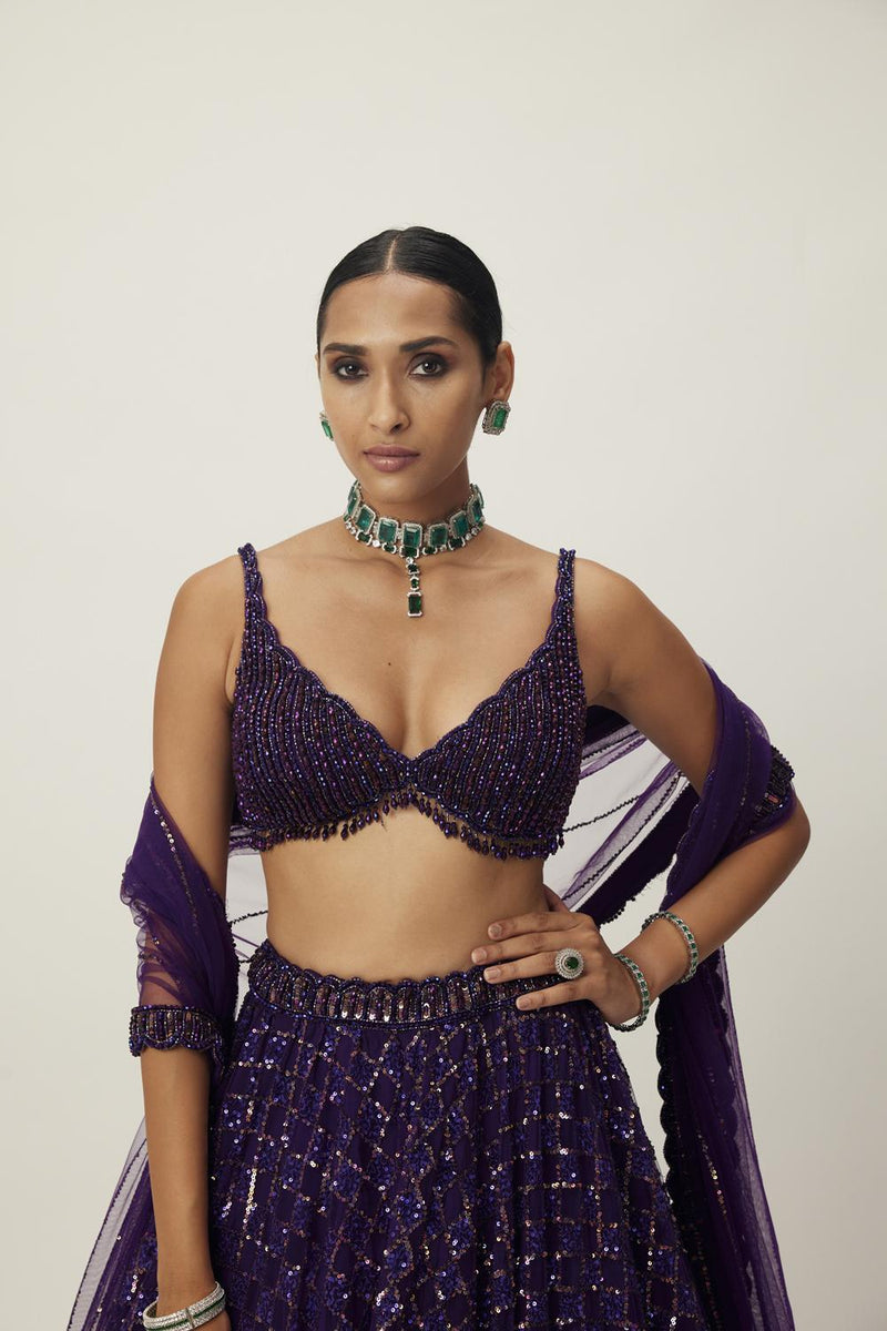 Royalty Purple Crystal Embroidered Lehenga Set