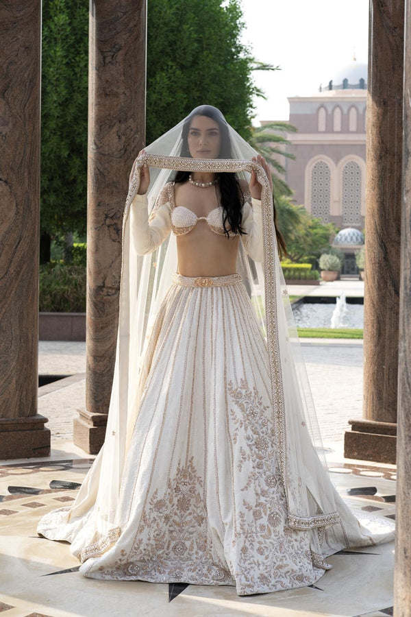 Pearl-Fection White Trail Lehenga Set