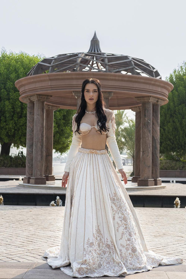 Pearl-Fection White Trail Lehenga Set