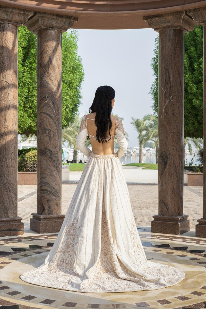 Pearl-Fection White Trail Lehenga Set