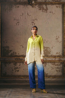 Neon Green , Beige , Navy Blue Co-Ord Set