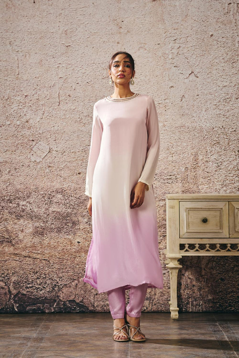 Baby Pink To Lilac Ombrey Kurta