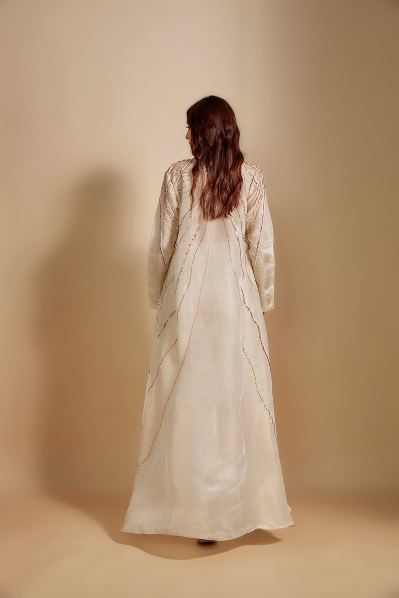 Beige Embroiderd jacket with Beige Top And Pant
