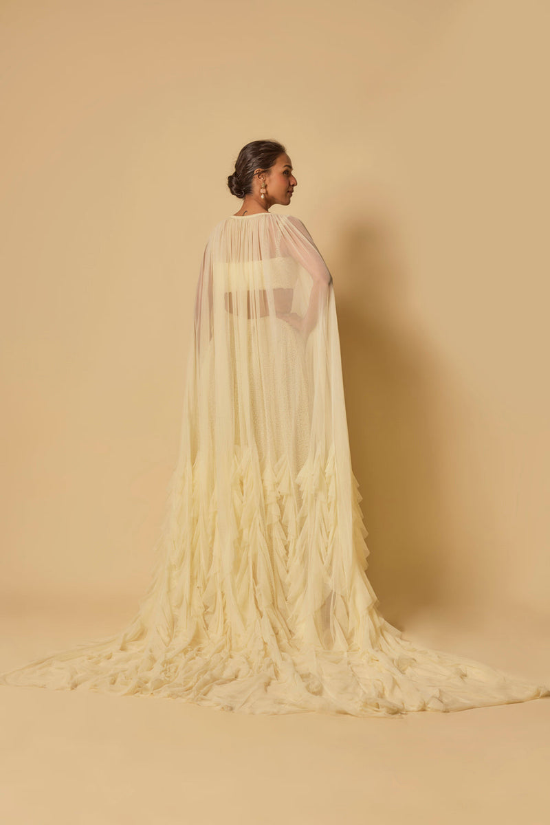 Yellow Heavy Embroidered Gharara With Blouse And Ruffle Cape