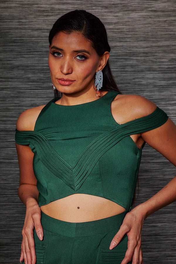GREEN PLEATED JUMPSUIT
