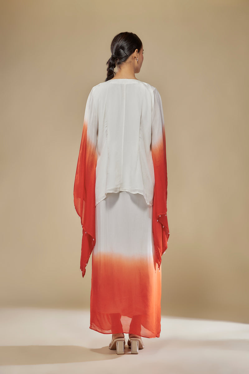 OMBRE KAFTAN TOP AND DRAPED SKIRT SET