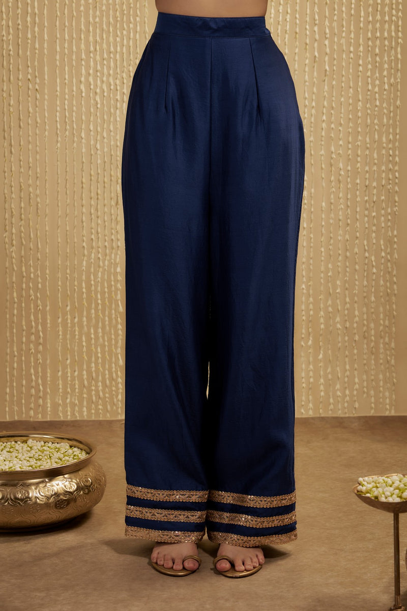 ROYAL BLUE SILK CHANDERI SHORT KURTA PANTS SET