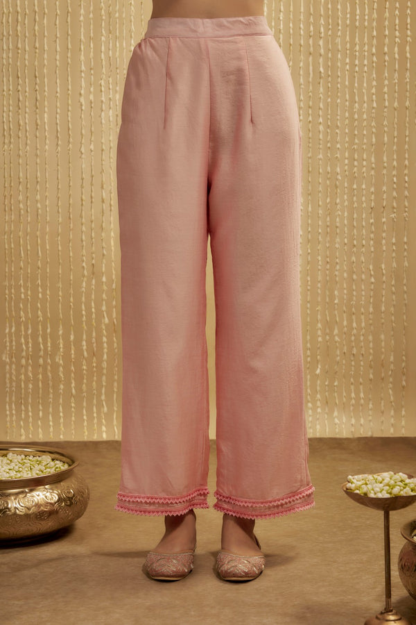 BABY PINK SILK CHANDERI SHORT KURTA PANTS SET