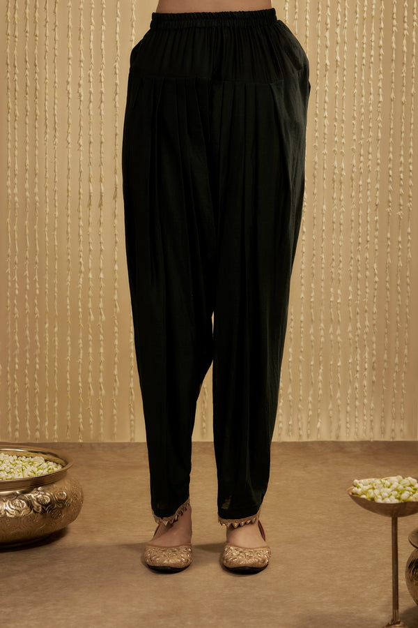 DARK GREEN SILK CHANDERI SHORT KURTA PANTS SET
