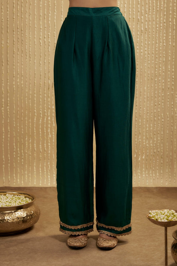 TEAL GREEN SILK CHANDERI SHORT KURTA PANTS SET